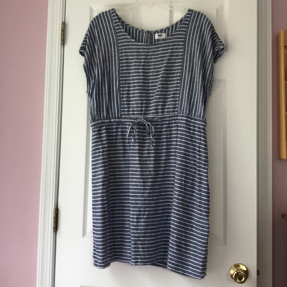Old Navy blue & white linen dress, size XL
